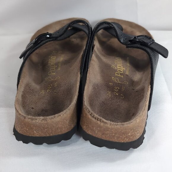 Papillio Birkenstock 38 Tabora Strappy Black Sandals US W 7 245 Pebbled Leather - Picture 7 of 14